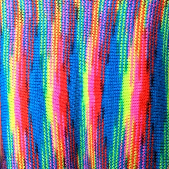 Vintage 80s Handmade Neon Multi Bright Stripe Knit Tunic Sweater - Picture 11 of 12